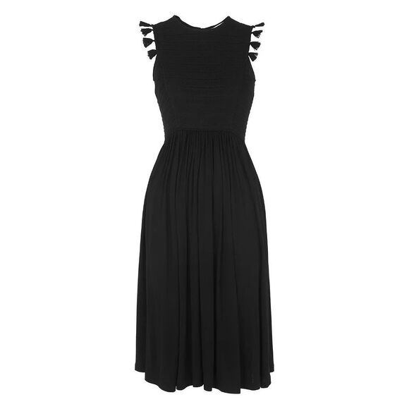 Whistles Dresses & Skirts - Whistles Crochet Lace Black Tassel Jersey Comfort Midi Dress Size Small